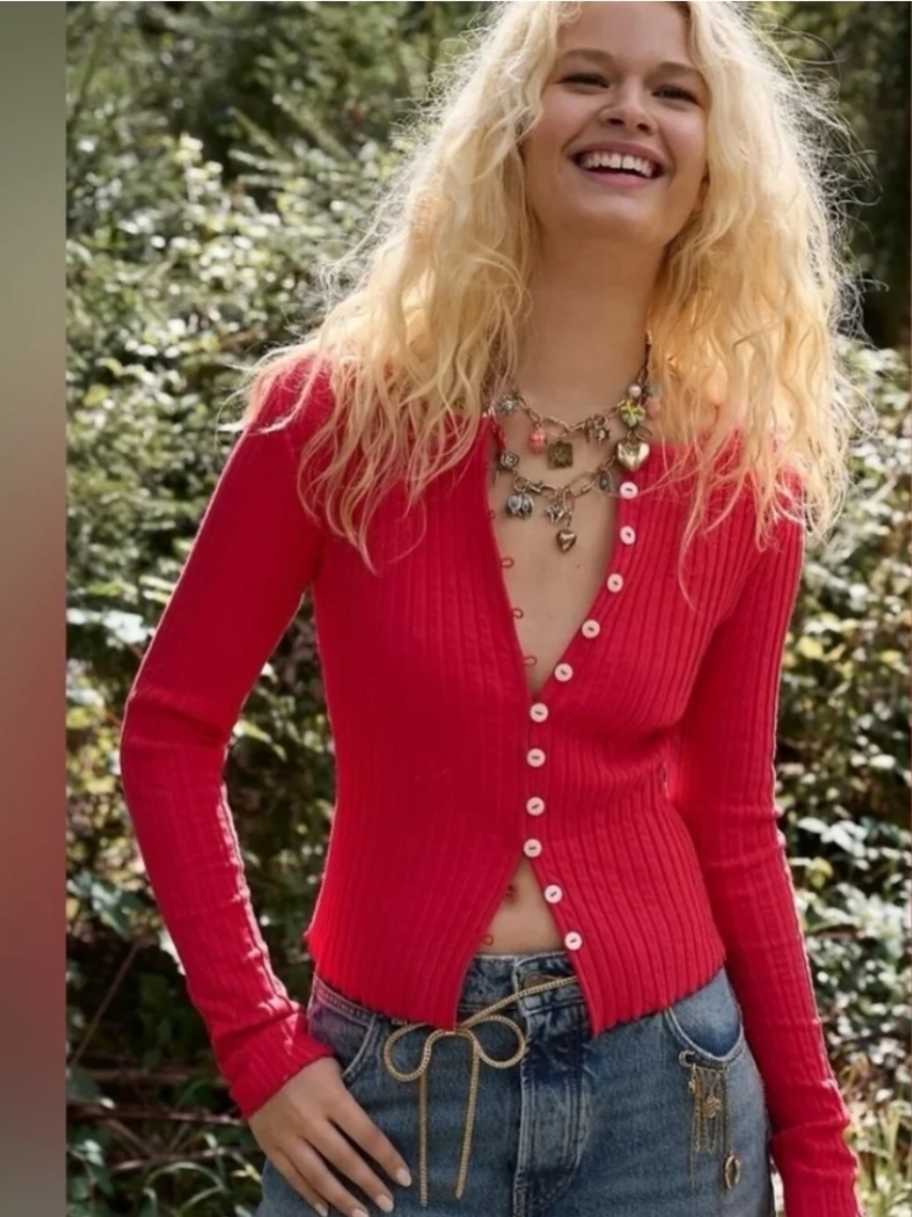 Free People Women's Red Tilly Long-sleeve Cardi